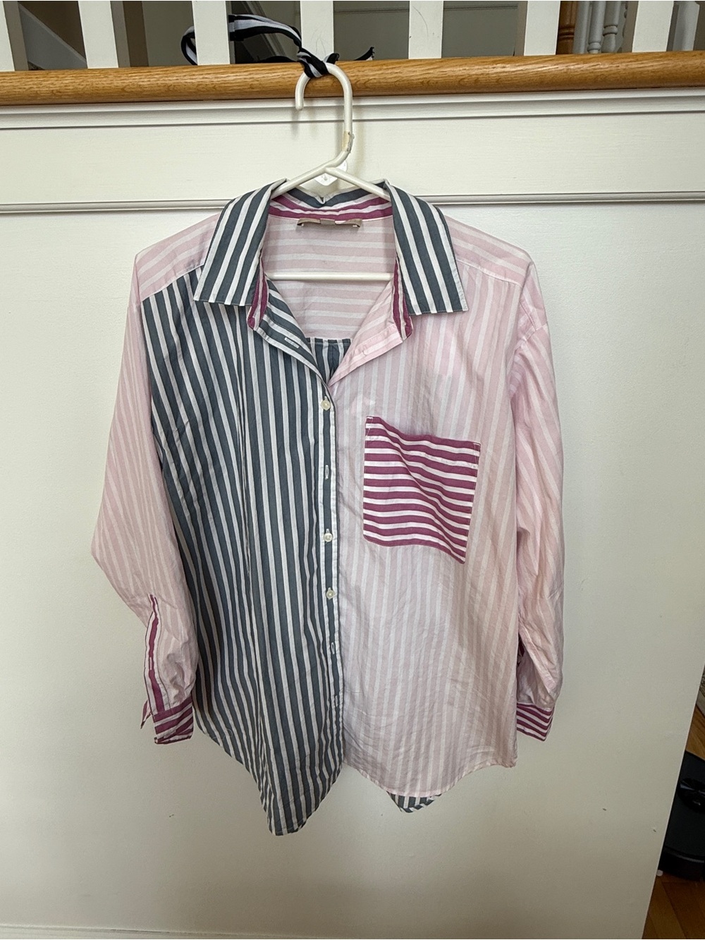 LOFT Mixed Stripe Button-Down Shirt in Pink and Gray